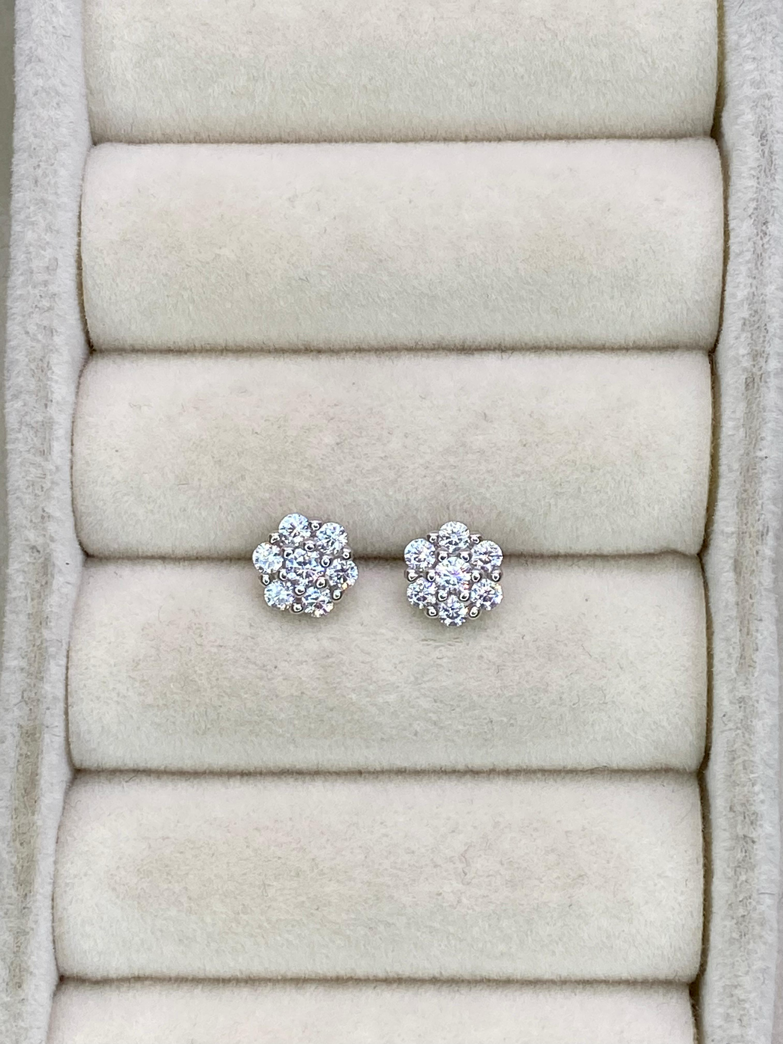 Brinco zircônia redondo flor